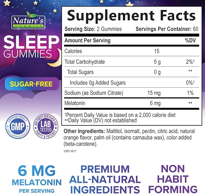 Sleep Gummies for Adults 6mg - Sugar Free Extra Strength Melatonin Gummy, Natural Sleeping Gummy for Adults, Kids, Orange Flavored, Vegan, Non-GMO, Sleep Vitamin Support Supplement - 120 Gummies