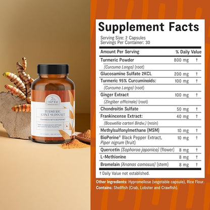 Turmeric Curcumin Supplement with Glucosamine, Chondroitin & MSM – Joint Support for Mobility, Flexibility & Comfort – Active Lifestyle Formula – 60 Capsules