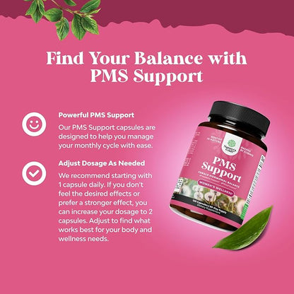 PMS Support Supplement for Women – Hormone Balance for Women & Menstrual Discomfort with DIM, Chasteberry, Black Cohosh & Ashwagandha - for Period Cramps Ease, Menopause Bloating, Mood Swing – 120 Ct
