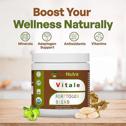 Go Nutra Adaptogen Blend Organic Superfood Smoothie Powder | Adaptogen Supplement with Maca, Ashwagandha, Rhodiola, Ginseng, Mushrooms & More | Superfood Blend Adaptogens Smoothie Booster Powder 8oz