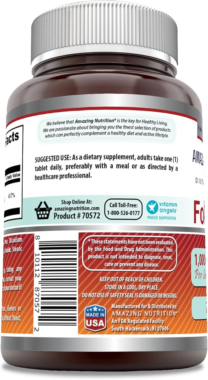 Amazing Formulas Folic Acid 1000 Mcg (1 Mg) 240 Tablets Supplement | Vitamin B9 | Non-GMO | Gluten Free | Made in USA
