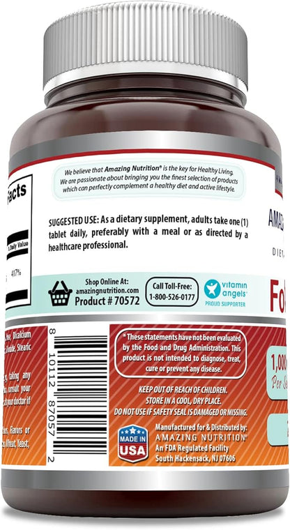 Amazing Formulas Folic Acid 1000 Mcg (1 Mg) 240 Tablets Supplement | Vitamin B9 | Non-GMO | Gluten Free | Made in USA