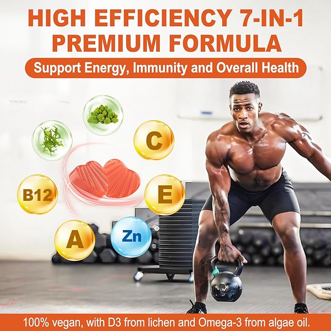 Sugar Free Vitamin D3 5000 IU Gummies + Methyl B12 Vitamins + Vegan Omega 3 Supplement - Made in USA - Organic Vitamin D Gummies for Women Men with Vitamin ACE & Zinc for Energy, Mood, Muscle & Immune