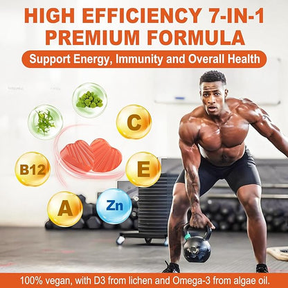Sugar Free Vitamin D3 5000 IU Gummies + Methyl B12 Vitamins + Vegan Omega 3 Supplement - Made in USA - Organic Vitamin D Gummies for Women Men with Vitamin ACE & Zinc for Energy, Mood, Muscle & Immune
