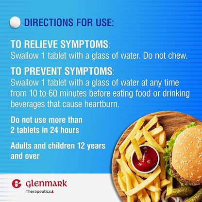 Glenmark Maximum Strength Famotidine Tablets, 20 mg, Acid Reducer for Heartburn Relief, 200 Count