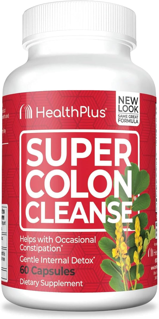 Health Plus Super Colon Cleanse 15 Day Supply of Gentle Gut Cleanse Detox, Psyllium Husk, Probiotics for Constipation Relief & Digestive Support, 60 Capsules