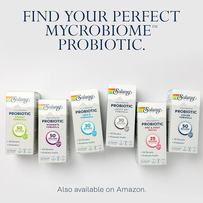 SOLARAY Mycrobiome Probiotic Women’s Formula, 24 Strains Plus Prebiotic Inulin, Specially Formulated for Women, Digestion, Mood & Urinary Tract Support, 50 Billion CFU, 30 Servings, 30 VegCaps