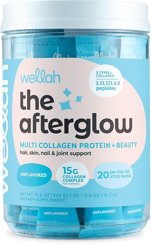 The Afterglow Multi Collagen Protein + Beauty Unflavored (20 Stickpacks) - 15G Collagen Complex Per Serving