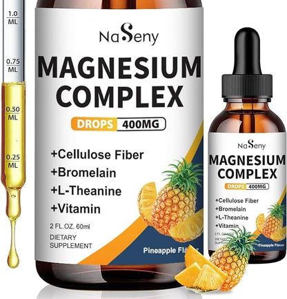 Liquid Magnesium Glycinate - 400mg Magnesium Complex Drops Easier to Swallow Than Pills,Daily Supplements with VitaminB C D for Bone Health,Relaxtion and Sleep (2 Fl Oz/1PCS)