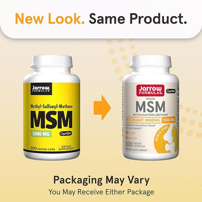 Jarrow Formulas® MSM Capsules, 1,000 mg, Methylsulfonylmethane, Joint Health Support, 200 Capsules, Up To 200 Servings