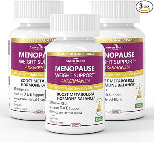 Akkermansia Probiotics for Women in Menopause – 60 Billion CFU for Gut, Metabolism & Hormonal Balance – Non-GMO, Vegan, with Herbal Support, Calcium, Prebiotics & Vitamins | 180 Capsules