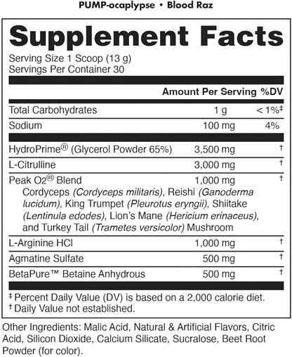 Pump-ocalypse Blood Raz | Nitric Oxide and L Arginine Supplement with Citrulline Malate, GlycerPump | Ultimate N.O. Booster | Lean Muscle Support for Blood Flow, Vascularity, Hydration and Endurance