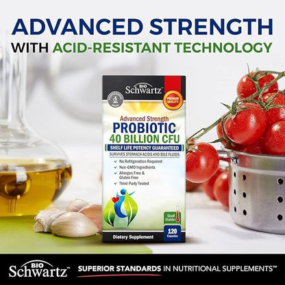 Daily Probiotic Supplement 40 Billion CFU - Gut Health Complex with Astragalus and Lactobacillus Acidophilus Probiotic for Women and Men - Shelf Stable, with Prebiotics for Digestive Health 120 ct
