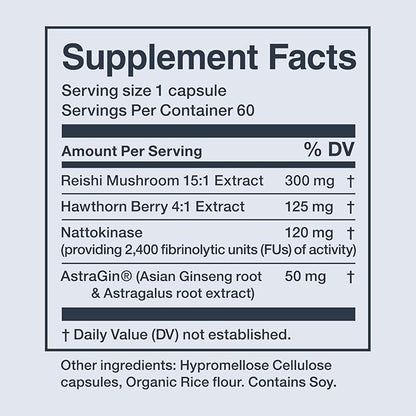 Melody Heart Health Supplements for Men & Women – Heart Tune Circulation, Blood Pressure, & Cardiovascular Health Support Supplement with Reishi, Hawthorn, Nattokinase & AstraGin, 60 Caps, 1 Pack