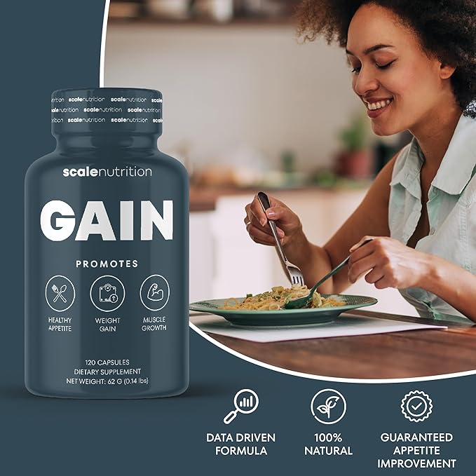 Gain | Appetite Booster, Muscle Growth, Weight Gain, and Digestion Support Pills for Men and Women to Eat More | Creatine & Natural Herbs Supplement 120 Capsules