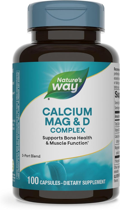 Nature's Way Calcium Magnesium & Vitamin D Complex, Healthy Bones & Teeth, Muscle Function*, Muscle Relaxation,* with Vitamin D3, Gluten free, 100 Capsules (Packaging May Vary)