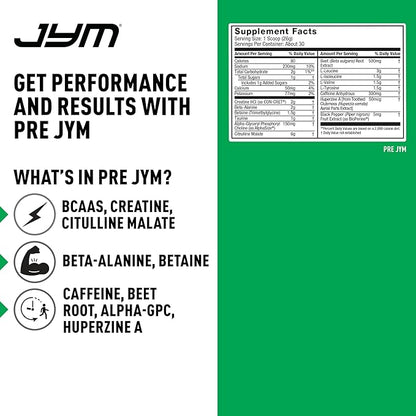 JYM Supplement Science Pre JYM Pineapple Strawberry Pre Workout Powder for Men & Women, BCAAs, Nootropics, Creatine HCI, Citrulline, Beta-Alanine, Betaine, Taurine, Huperzine, 30 Servings