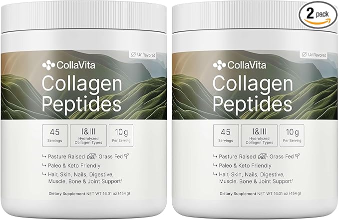 Collagen Peptides for Women & Men Grass-Fed Pasture-Raised Hydrolyzed Collagen Powder Type 1 & 3 for Skin, Hair, Nails and Joints, Paleo & Keto, Unflavored, 45 Servings, 2 Pack
