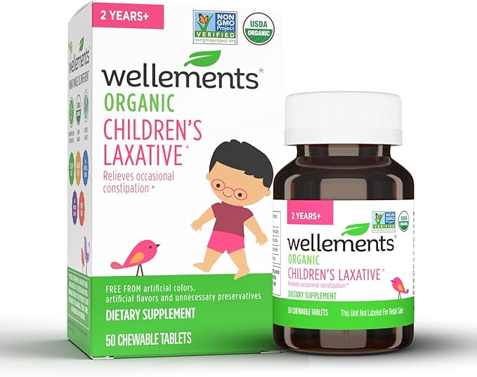 Wellements Organic Children's Laxative, Gentle Constipation Relief for Kids, Made with Organic Senna Leaf, USDA Certified Organic and Non-GMO, Free from Gluten, Artificial Colors and Flavors, Ages 2+