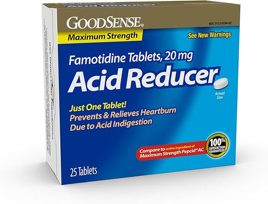 GoodSense Maximum Strength Famotidine Tablets, 20 mg, Acid Reducer for Heartburn Relief