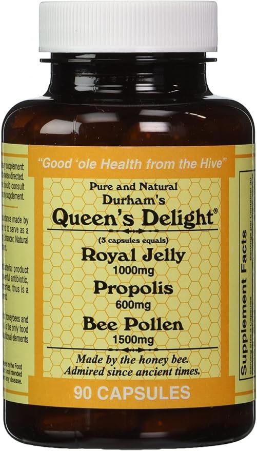 Durham's Queen's Delight (Royal Jelly 1000mg, Propolis 600mg, Beepollen 1500mg) in 3 Daily Capsules