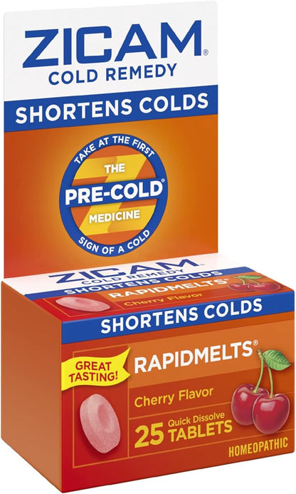 Zicam Cold Remedy with 25 Cherry Rapidmelts and 25 Assorted Fruit Drops, Zinc Homeopathic Cold Shortening Medicine