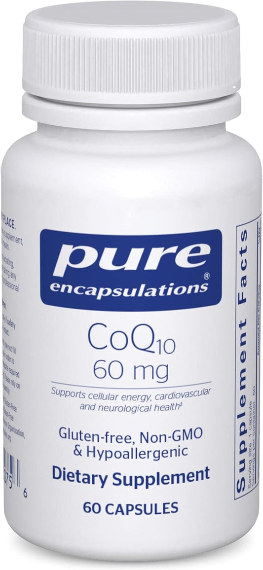 Pure Encapsulations CoQ10 60 mg | Coenzyme Q10 Supplement for Energy, Antioxidants, Brain and Cellular Health, Cognition, and Cardiovascular Support* | 60 Capsules