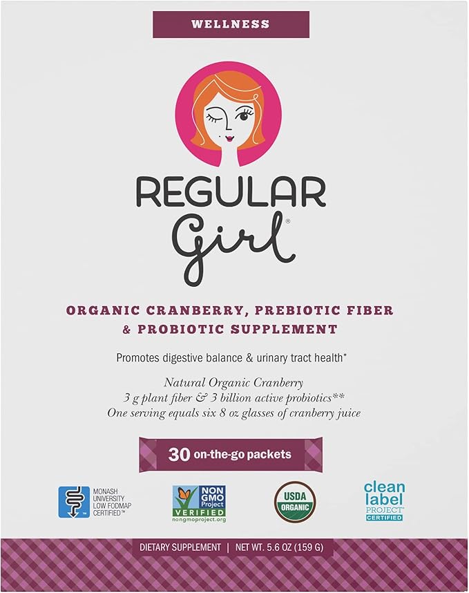 Regular Girl Wellness - Organic Cranberry, Prebiotic Fiber & Probiotic Supplement, 30 Servings