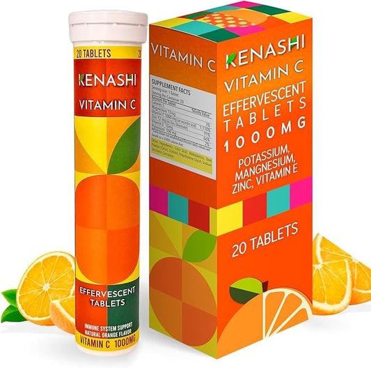 Vitamin C 1000mg Effervescent Tablets Vitamin with Zinc Potassium Magnesium E Vitamin Vitamina C Efervescente para Adulto Zinc and Vitamin C 20 Tablets