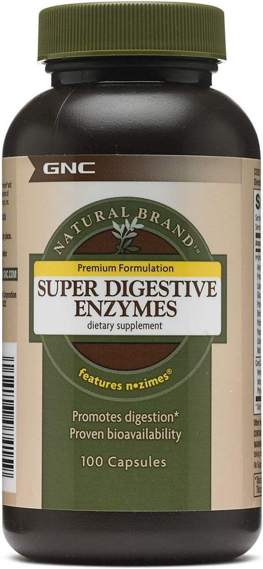 GNC Natural Brand Super Digestive Enzymes | Promotes Protein, Carbohydrate and Fat Digestion | 100 Capsules
