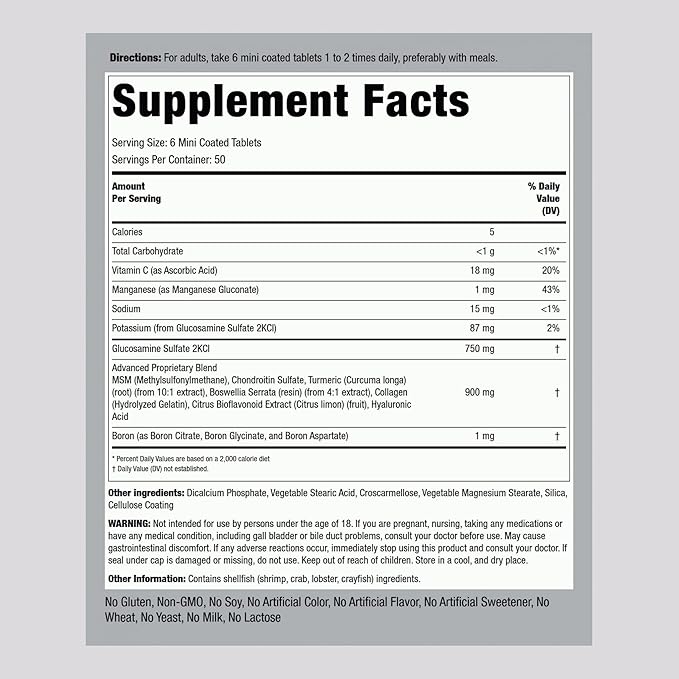 Piping Rock Glucosamine Chondroitin MSM | 300 Tablets | Plus Turmeric | Non-GMO, Gluten Free Supplement