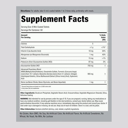 Piping Rock Glucosamine Chondroitin MSM | 300 Tablets | Plus Turmeric | Non-GMO, Gluten Free Supplement
