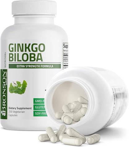 Bronson Ginkgo Biloba Extra Strength Supports Brain Function & Memory Support, 250 Vegetarian Capsules