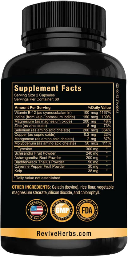 Thyroid Support: Powerful Blend of Ashwagandha, Iodine, Selenium, Magnesium, Zinc, Vitamin B12 & More for Optimal Health - 120 Capsules