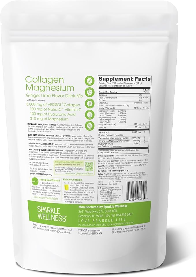 Collagen Magnesium Rest + Restore (Ginger Lime) [30 Serves] | VERISOL Bioactive Collagen Peptides, Magnesium Glycinate & Taurate Salts | Lauren Roxburgh Rest + Restore | Calming Nightly Beauty Routine