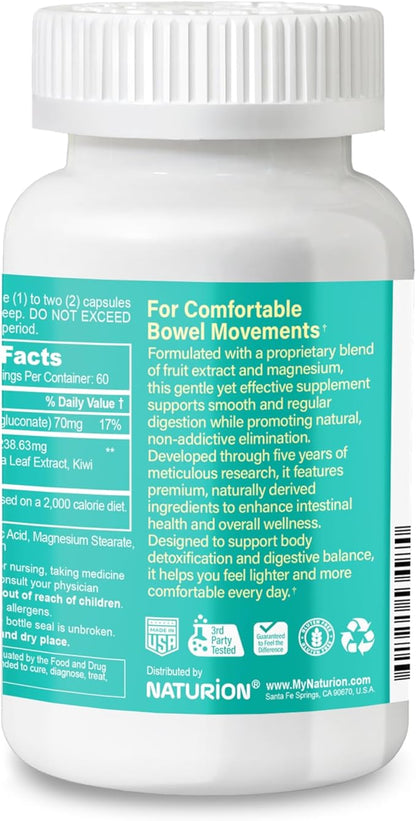 Easylax - Supports Healthy Bowel Movements, Digestive Health & Natural Elimination - Gentle and Safe with Magnesium & Kiwi Proprietary Blend - 60 Vegan Capsules, 60 Day Supply