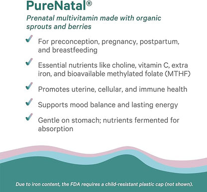 PURE SYNERGY PureNatal Prenatal Vitamins | Vegan Supplement Made with Organic Whole Foods | with Natural Iron, Folate, and Choline | for Pre-Conception, Pregnancy and Breastfeeding (120 Tablets)