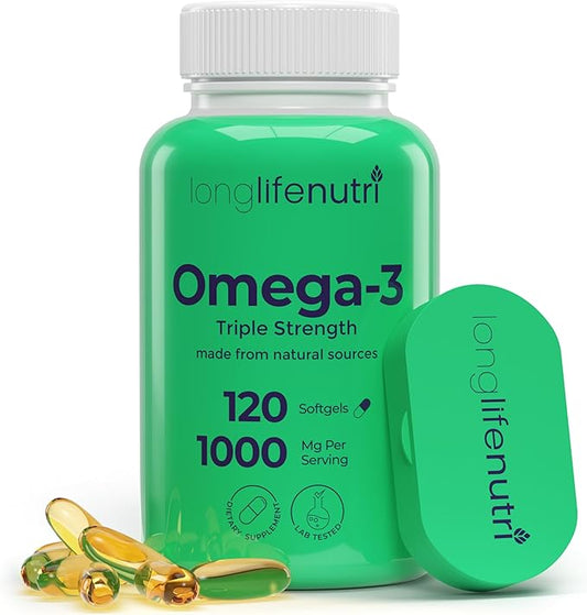 Omega 3 Fish Oil 1000mg - with High EPA & DHA, 120 Softgels, Fatty Acids Supplement for Cognitive Function, from Salmon, 4-Month Supply, GMP Certified, Made in USA