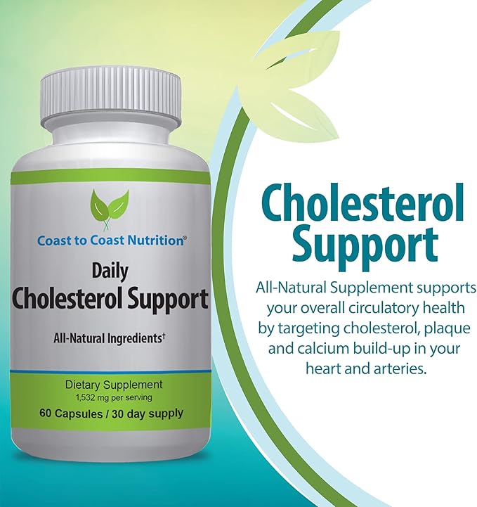 Cholesterol Support Supplement - Support Cardiovascular & Artery Performance, Target Bad LDL Levels & Plaque Calcium Buld-Up - Promote Circulation & Blood Flow - 60 Capsules