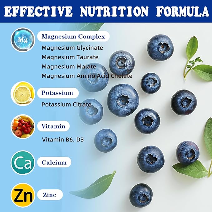 Potassium Magnesium Supplement - Potassium 99mg & 500mg Magnesium Glycinate Complex Liquid Drops with Calcium, Zinc, Vitamin B6, D3 - Energy & Bone & Muscle Support - 2 Fl oz