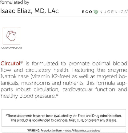 EcoNugenics Circutol Blood Pressure Supplement for Heart Support with Nattokinase, Hawthorn Extract, L-Carnitine, Salvia Root, Reishi, and Cordyceps Mushrooms - 60 Capsules