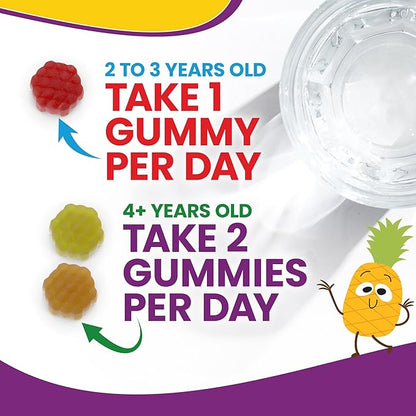 WellnessOne Kids Multivitamin Gummies - Sugar-Free Immune Support Supplement Packed with Vitamin C, B6, B12, Folic Acid & More - Natural Strawberry, Pineapple & Orange Flavors - 60 Gummy Vitamins