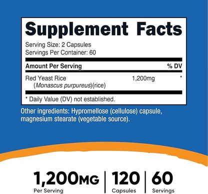 Nutricost Red Yeast Rice 1200mg, 120 Capsules - 60 Serv, Veggie Caps, Non-GMO, Gluten Free
