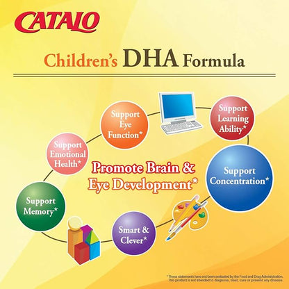 CATALO Children’s DHA Formula – Chewable Softgels with Fish Oil for Kids, 200mg DHA per Serving, Orange Flavor, Easy to Swallow or Mix with Food, 30 Softgels