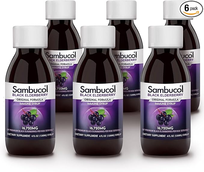 Sambucol Black Elderberry Syrup - Sambucus Elderberry Syrup for Adults Immune Support, Liquid Extract, Gluten Free - 4 Fl Oz (Pack of 6)