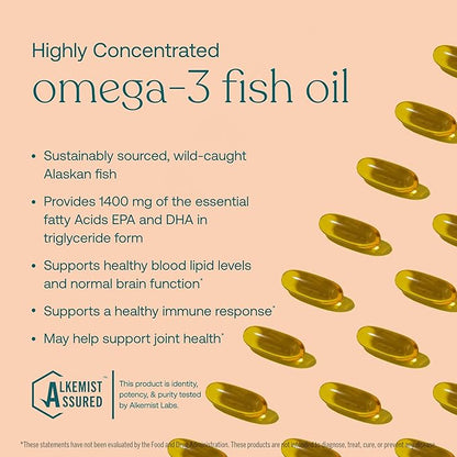 True Grace Omega-3 Fish Oil - 180 Softgels, Refill Pouch - 1400 mg EPA + DHA - Brain, Heart, Joint & Immune Health - Organic, Gluten Free, Soy Free