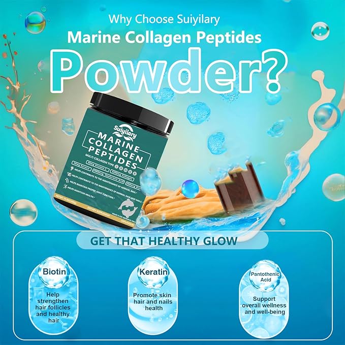 Collagen Peptides Powder for Women, Multi Marine Hydrolyzed for Healthy Hair, Skin, Nails with Hyaluronic Acid, Biotin, Vitamin C, 30 Servings (10.6 OZ, Unflavored)