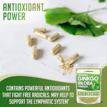 XPRS Nutra Organic Ginkgo Biloba Powder - Gingko Biloba Supplements for Cognition - Vegan Friendly Ginkoba Biloba Organic - Immunity Boosting Ginkgo Biloba Powder (16 oz)