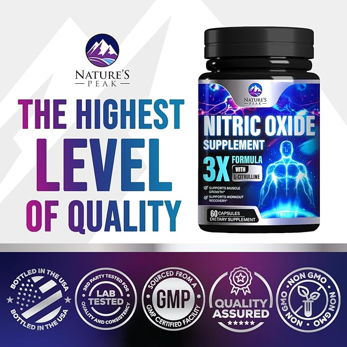 Nitric Oxide Supplement 3000mg L Arginine 3X Strength - Citrulline Malate & AKG - Extra Strength Muscle Supporting Nitric Booster for Muscle Growth & Workout Recovery to Train Harder - 60 Capsules