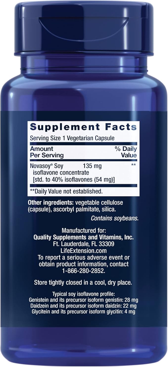 Life Extension Soy Isoflavones, Heart, Bone & Cellular Health Support for Post-menopausal Women, Gluten-Free, Non-GMO, Vegetarian, 30 Capsules